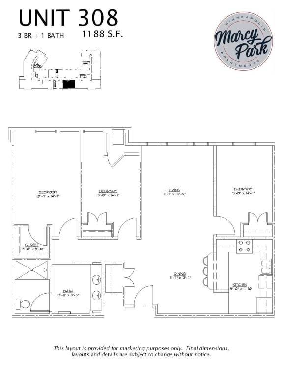 Marcy Park  Apartments floorplan, Minneapolis, Minnesota