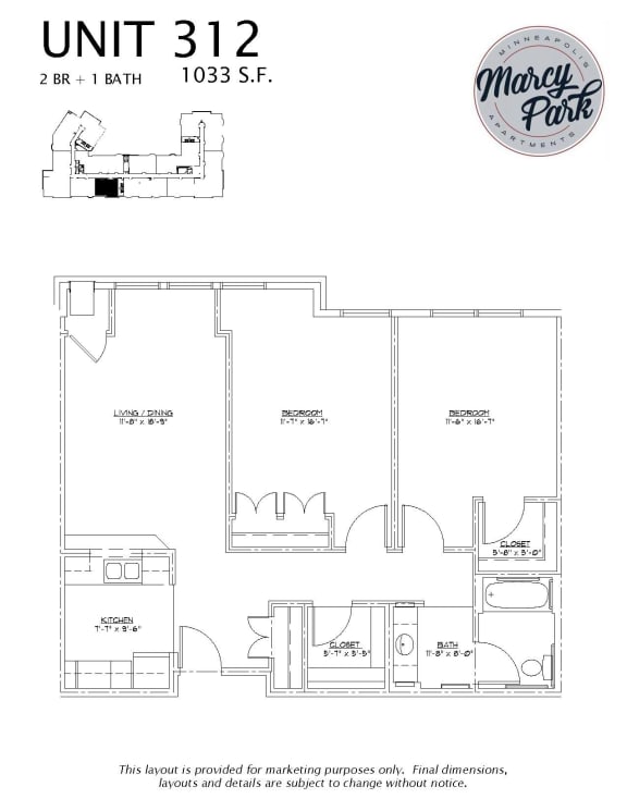 Marcy Park  Apartments floorplan, Minneapolis, Minnesota