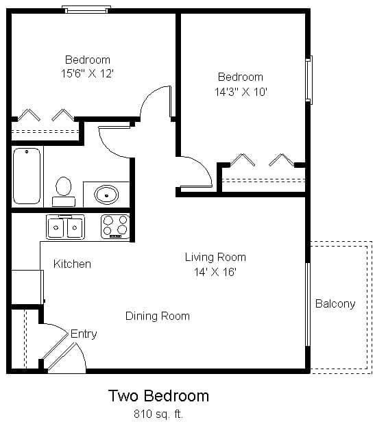 A floor plan of a two bedroom apartment.