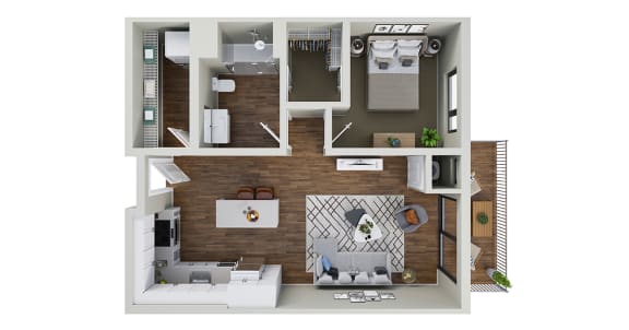 a 1 bedroom floor plan with a bathroom and a living room