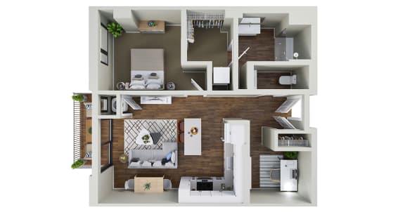 a 1 bedroom floor plan with a bathroom and a living room