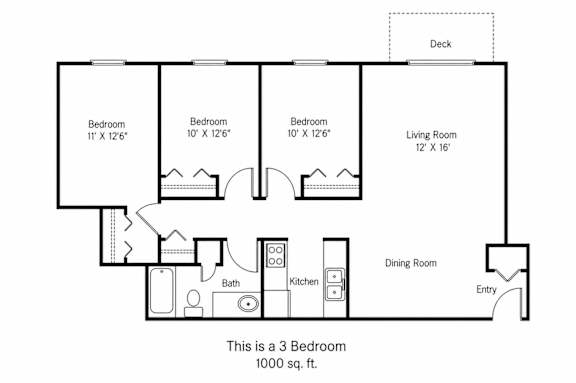 A floor plan of a 3 bedroom apartment is shown.