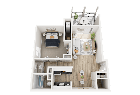 1 Bed 1 Bath Floor Plan at Three Oaks Apartments in Troy, MI