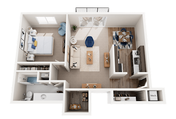 1 Bed 1 Bath Floor Plan at Knottingham Apartments, Clinton Township, MI 48036