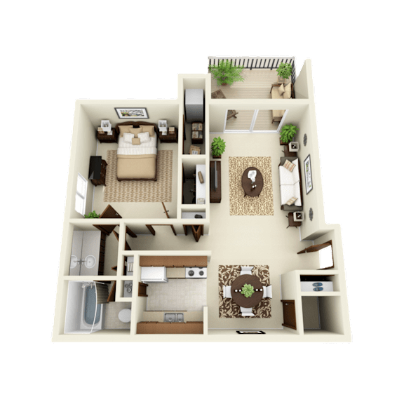 Floor Plan  A one bedroom apartment home at Three Oaks Apartments in Troy, MI