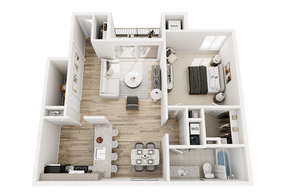 1Bed 1Bath A Floor Plan at Park Lane Apartments, Southfield