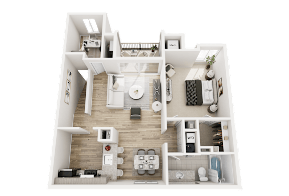 1Bed 1Bath Floor Plan at Park Lane Apartments, Southfield, MI