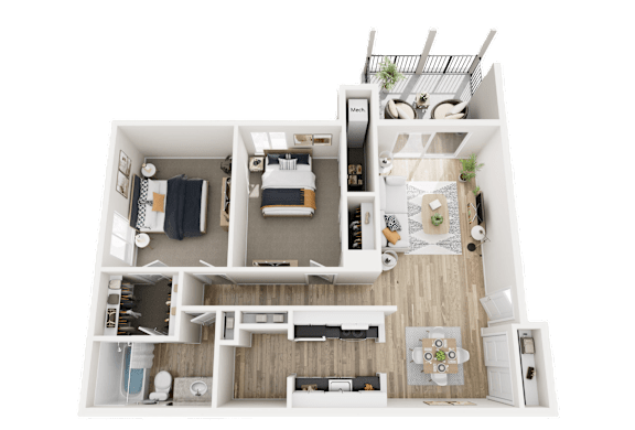 2 Bed 1 Bath Floor Plan at Three Oaks Apartments in Troy, MI, 48098