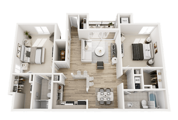 2Bed 2Bath Floor Plan at Park Lane Apartments, Southfield, 48033