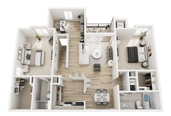 2Bed 2Bath A Floor Plan at Park Lane Apartments, Southfield, Michigan