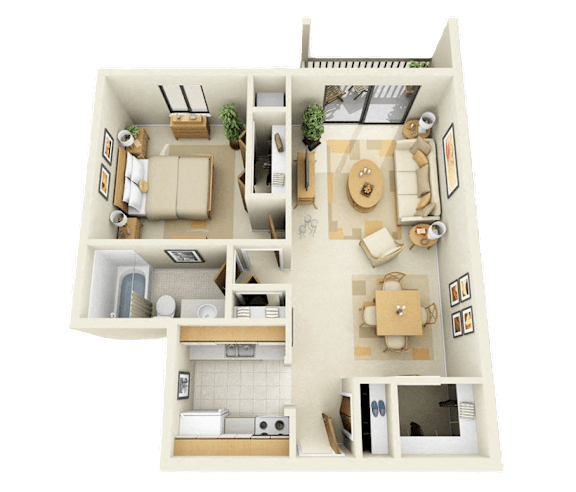 1 bedroom 1 bath apartment with galley kitchen in Kalamazoo Dover Hills Apartments