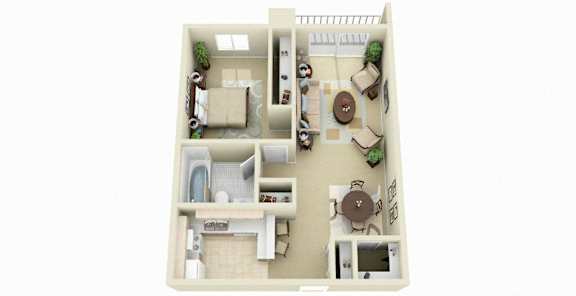 One Bedroom One Bath, 825 sq. ft. Floor Plan at Dover Hills Apartments in Kalamazoo, MI