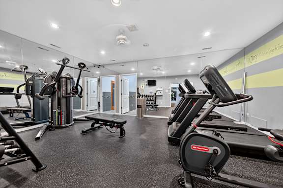 24-hour fitness center and sauna at Eastwood Village Apartments in Clinton Township, MI.