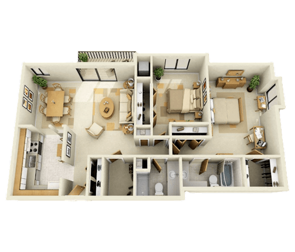 2B Floor Plan at Franklin River Apartments, Southfield, MI, 48034