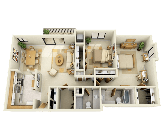 2 Bed 1 Bath Floor Plan 2 Bed 1 Bath Floor Plan at Franklin River Apartments, Southfield