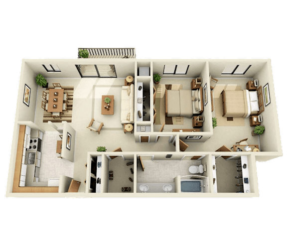 2BR Floor Plan at Franklin River Apartments, Michigan, 48034
