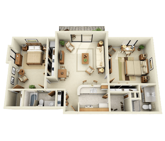 2 Bed 2 Bath Floor Plan 2 Bed 2 Bath Floor Plan at Franklin River Apartments, MI, 48034