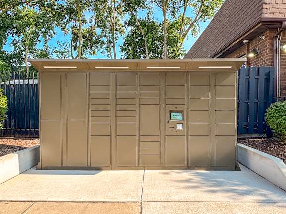 24-hour package locker system at Knottingham Apartments in Clinton Township, MI.