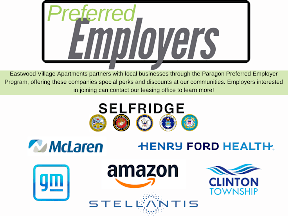 Preferred Employers Poster at Eastwood Village Apartments, Clinton Township, 48035
