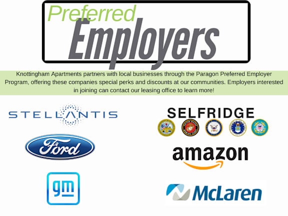 A poster advertising preferred employers for Knottingham Apartments.
