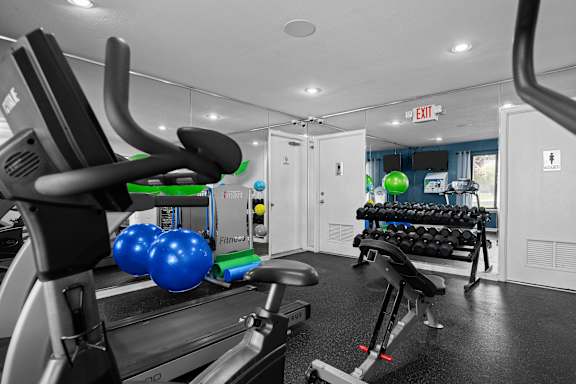 Updated 24-hour fitness center at Three Oaks Apartments in Troy, MI.