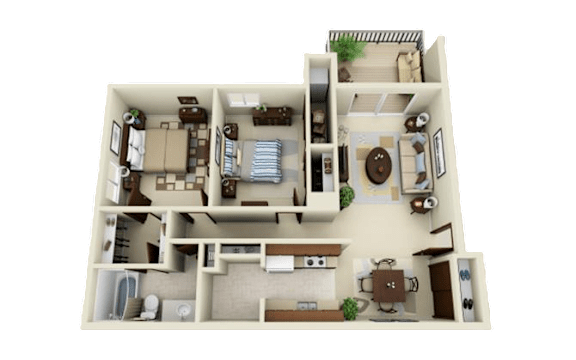 1 Bed 1 Bath Floor Plan with Den 1 Bed 1 Bath Floor Plan with Den at Three Oaks Apartments, MI, 48098