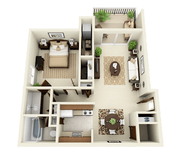 1 Bed 1 Bath Floor Plan 1 Bed 1 Bath Floor Plan at Three Oaks Apartments in Troy