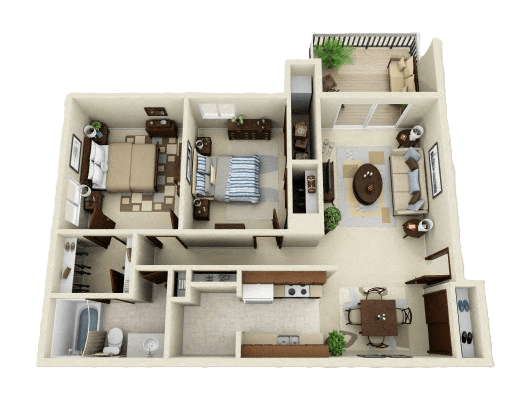 2 Bed 1 Bath Floor Plan 2 Bed 1 Bath Floor Plan at Three Oaks Apartments in Troy, MI