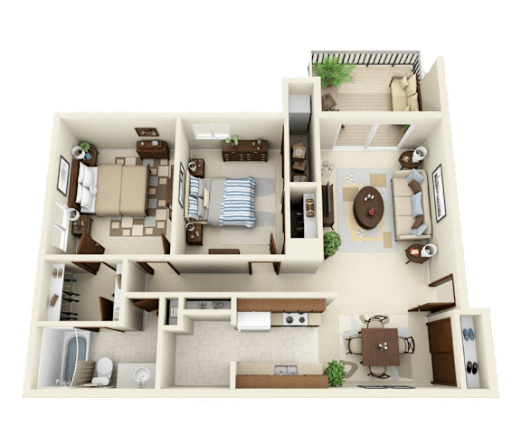 2 Bed 1 Bath Floor Plan 2 Bed 1 Bath Floor Plan at Three Oaks Apartments in Troy
