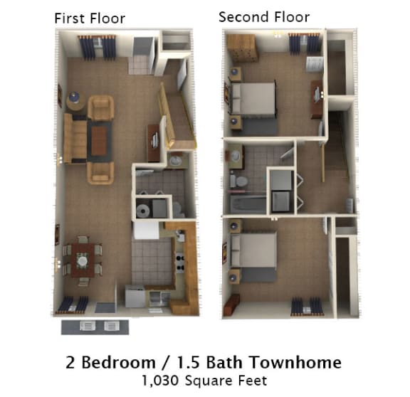Floor Plan  2 Bedroom Townhome Floor Plan Image at Chariot Pointe Apartments, Tennessee, 37130