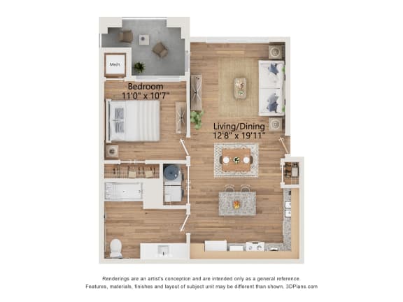 1 Bedroom Floor Plan at 67 Flats, Glendale, 85301
