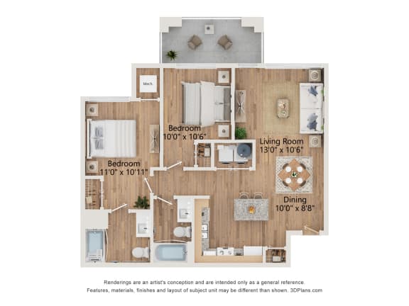 2 Bed Floor Plan at 67 Flats, Glendale