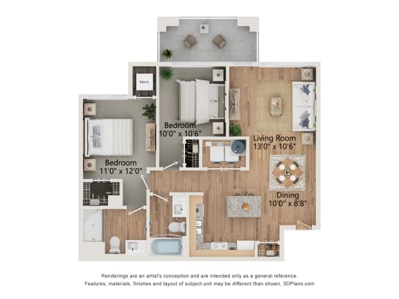 2 Bed Type B Floor Plan at 67 Flats, Arizona