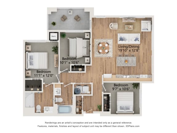3 Bed Type B Floor Plan at 67 Flats, Glendale, AZ 85301