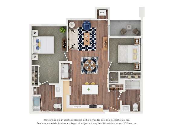 A floor plan of a house with a kitchen, living room, and dining area.