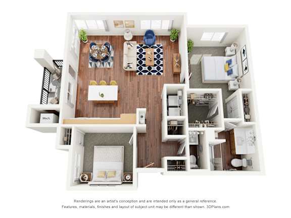 Floor Plan  2 bed 2 bath B at The Addie at Metro Center 55&#x2B; Apartments, Aurora, Colorado