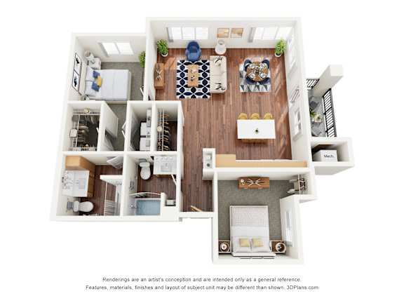 Floor Plan  2 bed 2 bath C at The Addie at Metro Center 55&#x2B; Apartments, Aurora