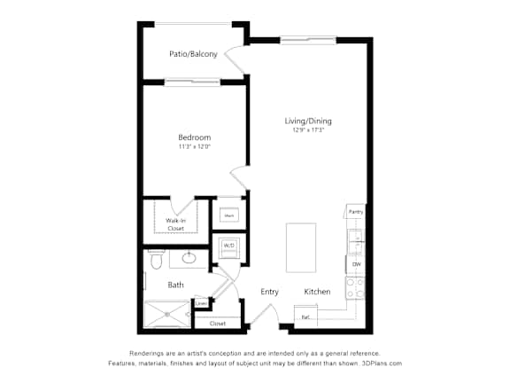 1B1B A Floor Plan at Anchor at Gulf Harbors 62+ Apartments, New Port Richey, 34652