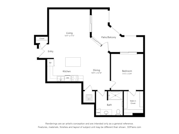 1Bed 1Bath C Floor Plan at Anchor at Gulf Harbors 62+ Apartments, New Port Richey