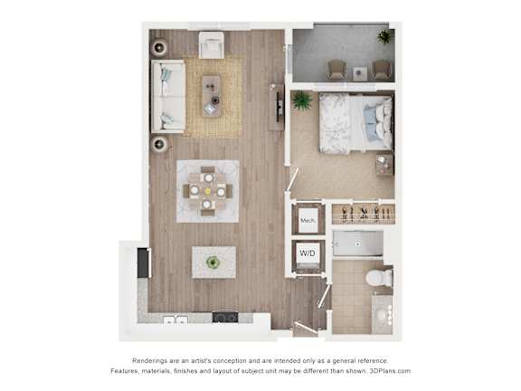 1Bed 1Bath D Floor Plan at Anchor at Gulf Harbors 62+ Apartments, Florida