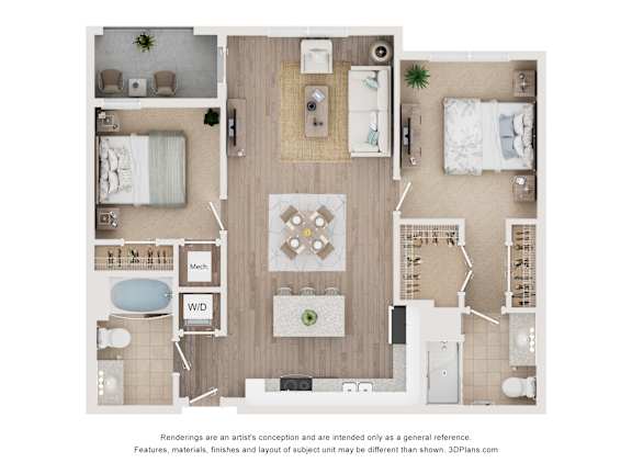 2B2B A Floor Plan at Anchor at Gulf Harbors 62+ Apartments, New Port Richey, FL