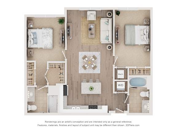 2B2B F Floor Plan at Anchor at Gulf Harbors 62+ Apartments, Florida, 34652