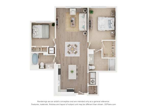 2Bed 2Bath Floor Plan at Anchor at Gulf Harbors 62+ Apartments, Florida