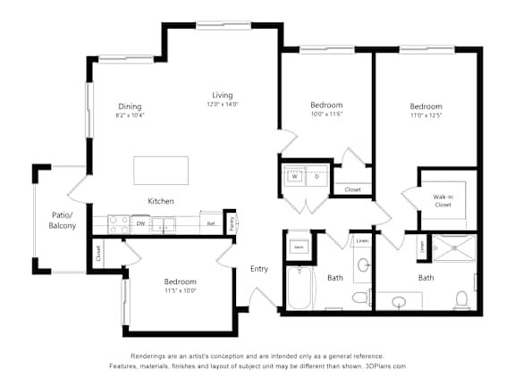 3B2B B Floor Plan at Anchor at Gulf Harbors 62+ Apartments, Florida, 34652