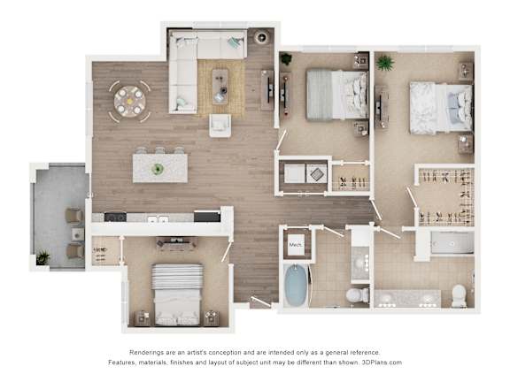 3B2B A Floor Plan at Anchor at Gulf Harbors 62+ Apartments, Florida