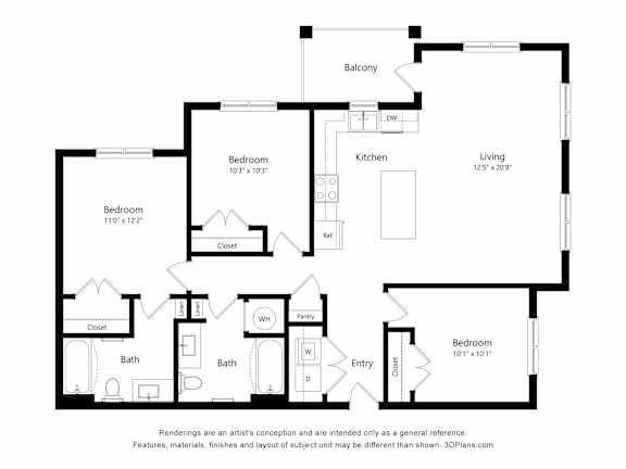 3B Floor Plan at Anson Crossing Apartments, Maxwell, TX, 78656