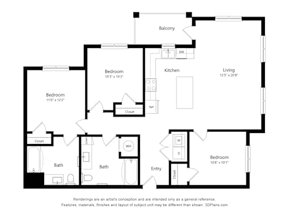 3Bed 2Bath Floor Plan at Anson Crossing Apartments, Maxwell, Texas