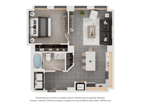 Floor Plan  a floor plan of a studio apartment with a bedroom and a bathroom