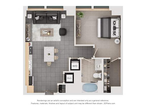 Floor Plan  a floor plan of a studio apartment with a bedroom and a bathroom