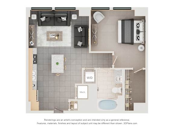 Floor Plan  A floor plan of a bathroom with a toilet, sink, and bathtub.